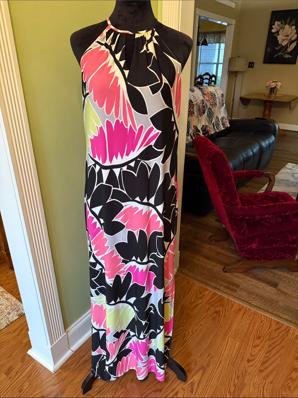 London Times Floral Tropical Halter Maxi Dress Size 6